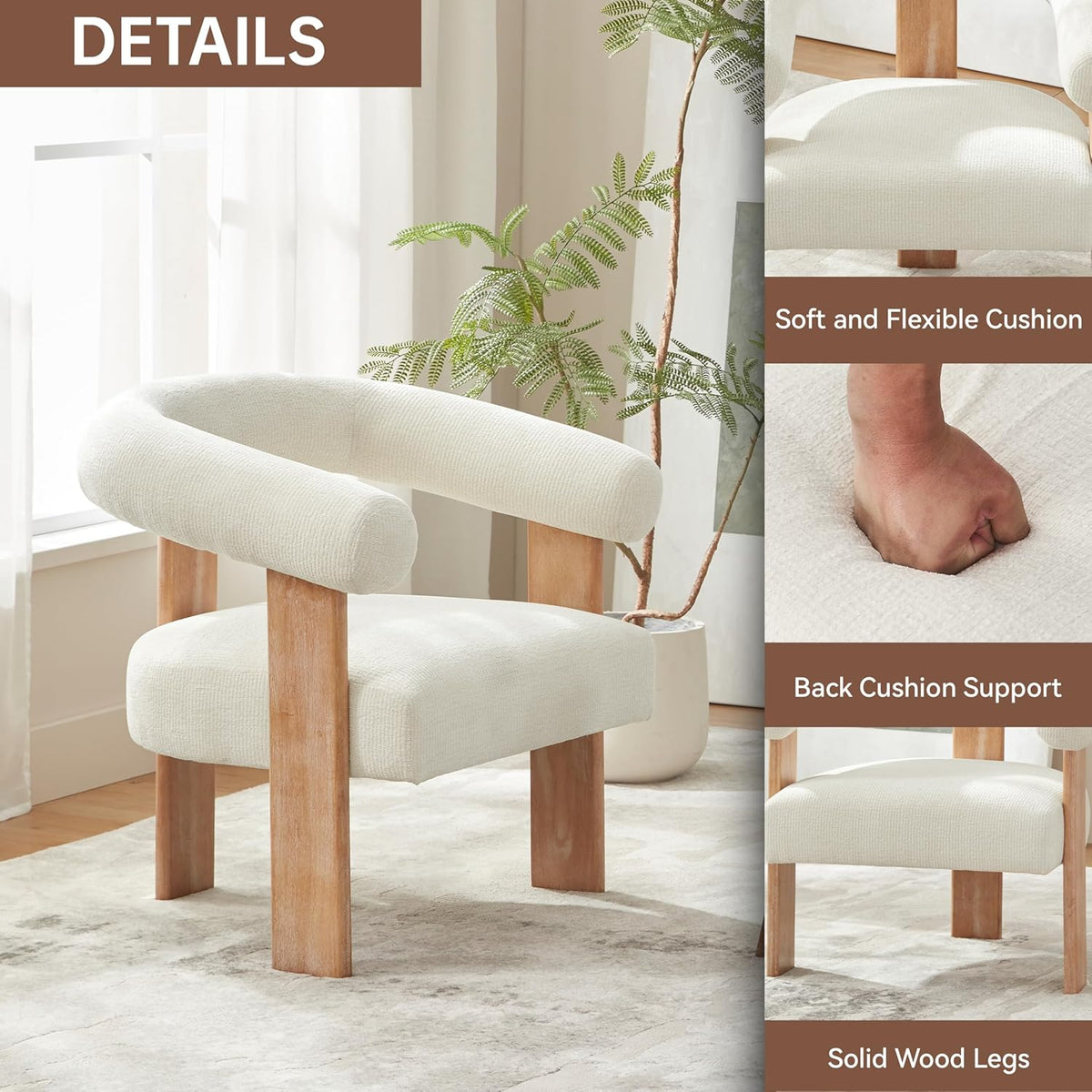 VKNOW Accent Chairs Set of 2, Modern Upholstered Living Room Chair Armchair with Solid Wood Legs