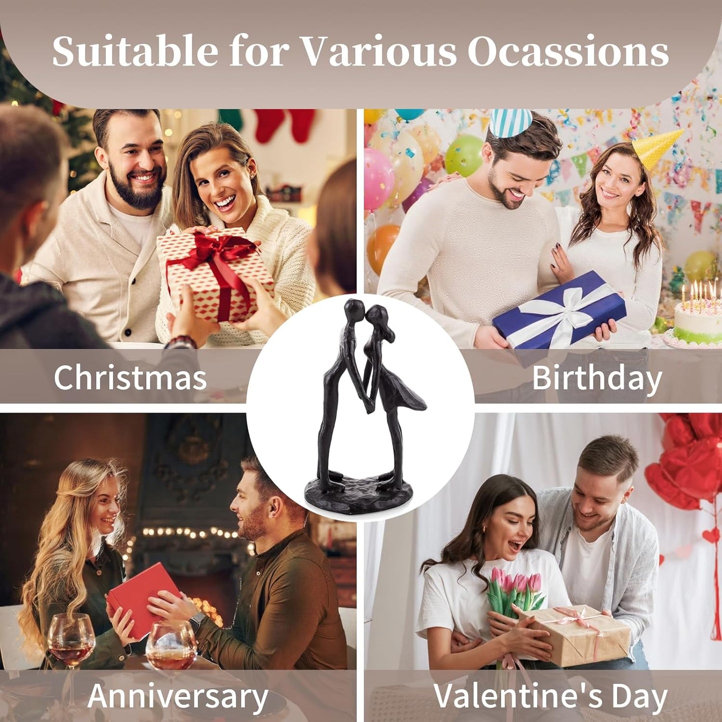 Sziqiqi Couple Sculptures Cast Iron Gift for Anniversaries Wedding Small Modern Abstract Figurine