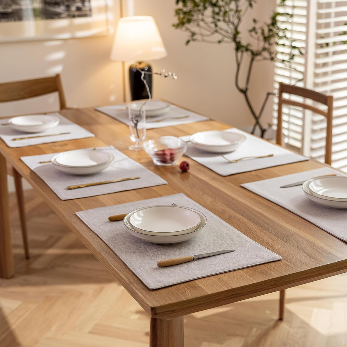 Demetex Gray Placemats Set of 6 Linen Heat Resistant Plate Mats Washable Place Mats for Buffet