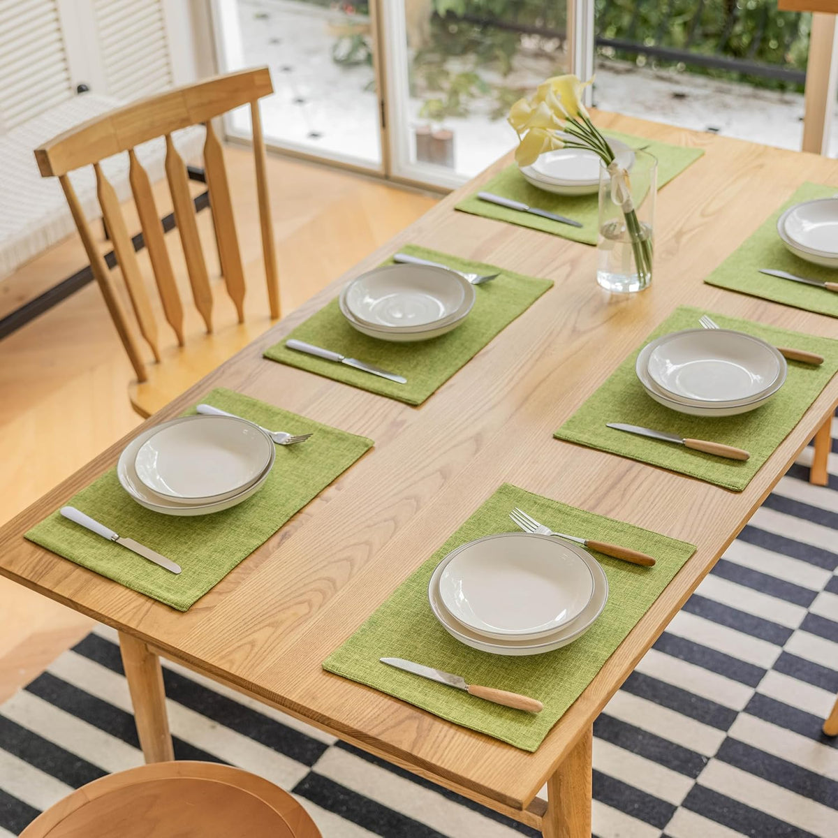 Demetex Placemats Set of 6 Green Decorative Table Mats Modern Linen Placemats Washable Heat
