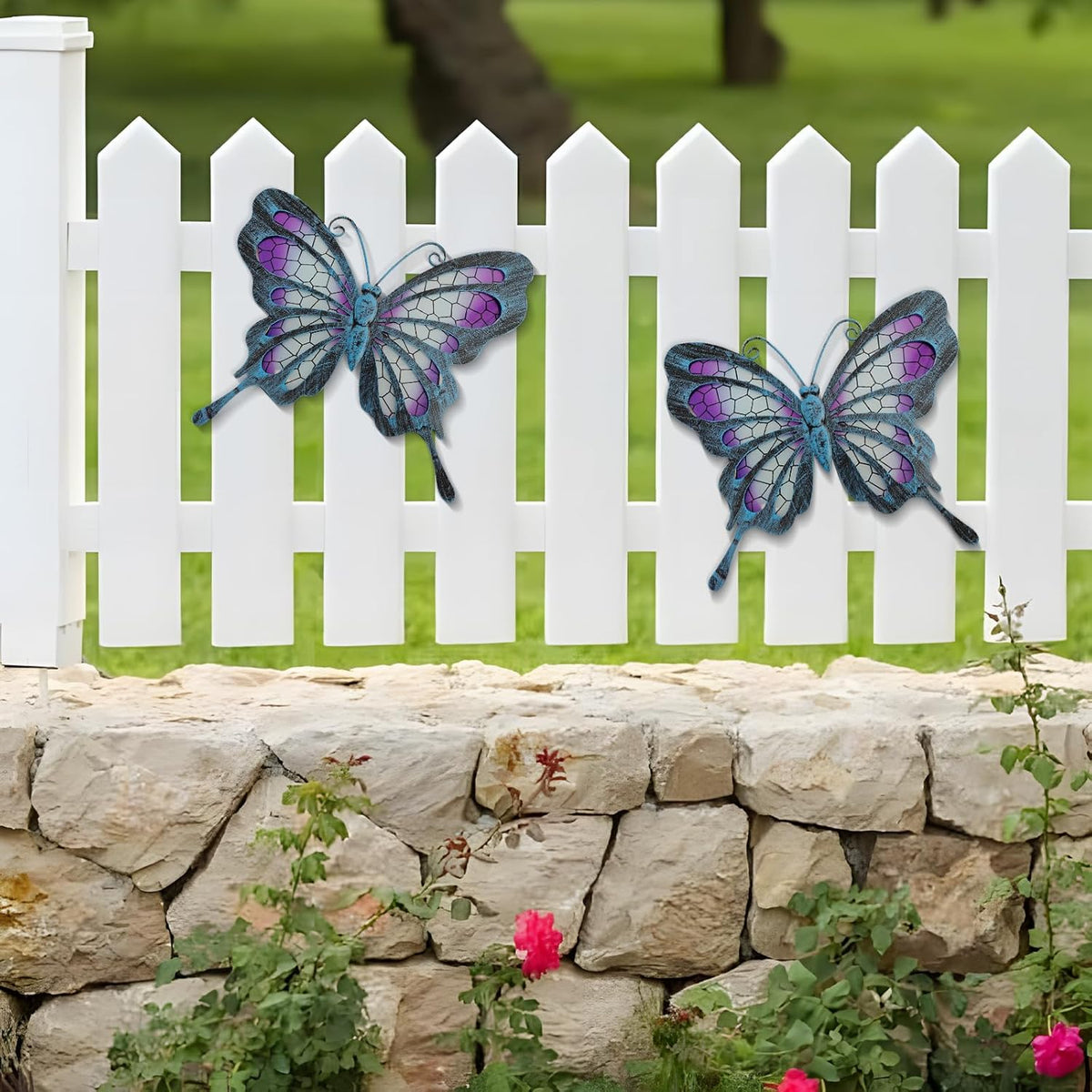 POXOHO Metal Butterfly Wall Decor - Purple Mosaic Glass Art Sculpture with Metal Frame, 11 Inch