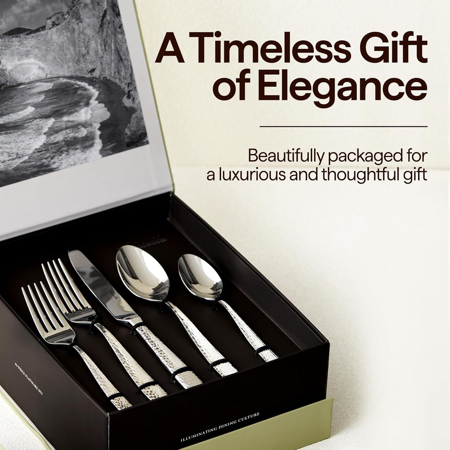 Luciella Ponza Flatware Set for 12, 65-Piece Stainless Steel Silverware Set with Serving Utensils