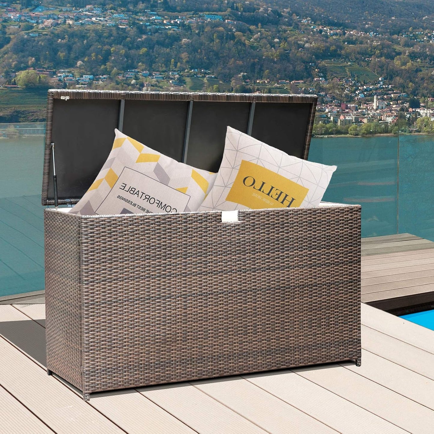 Super Patio Wicker Outdoor Patio Storage Box Waterproof, 120 Gallon Large Deck Box Rattan Storage