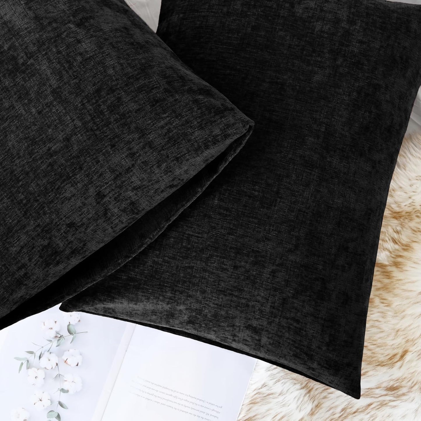 CaliTime Throw Pillow Covers Decorative 20 X 26 Inches Pack of 2 Cozy Chenille Standard Pillow