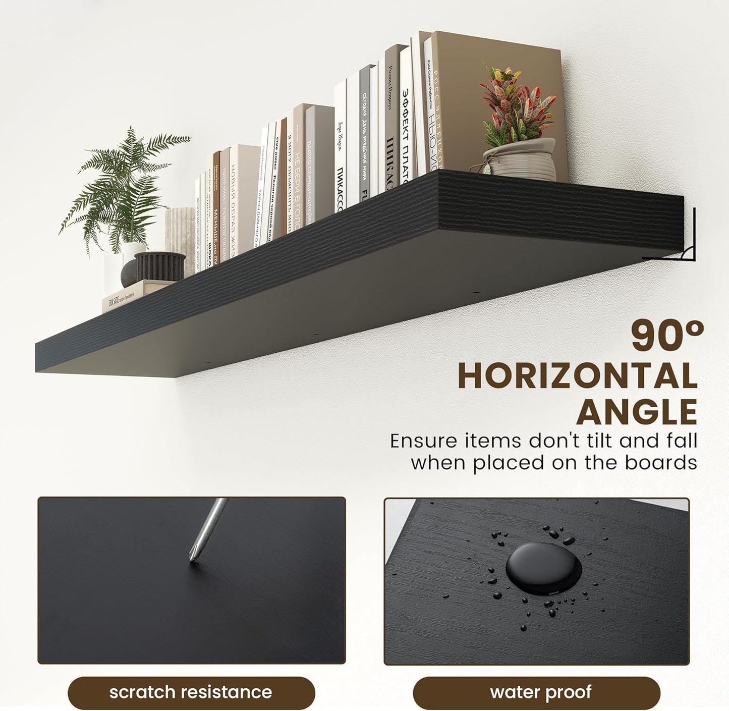 Black Floating Shelves for Wall - 72 Inch Wide x 12 Inch Deep Wall Shelves Set of 1 - Rustic Black