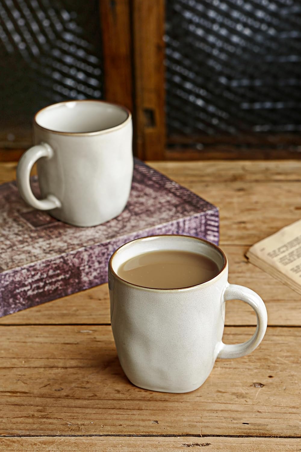 famiware Coffee Mugs Set of 4, Ocean Square 13oz Coffee Cup Set with Handle for Cocoa, Milk, Hot
