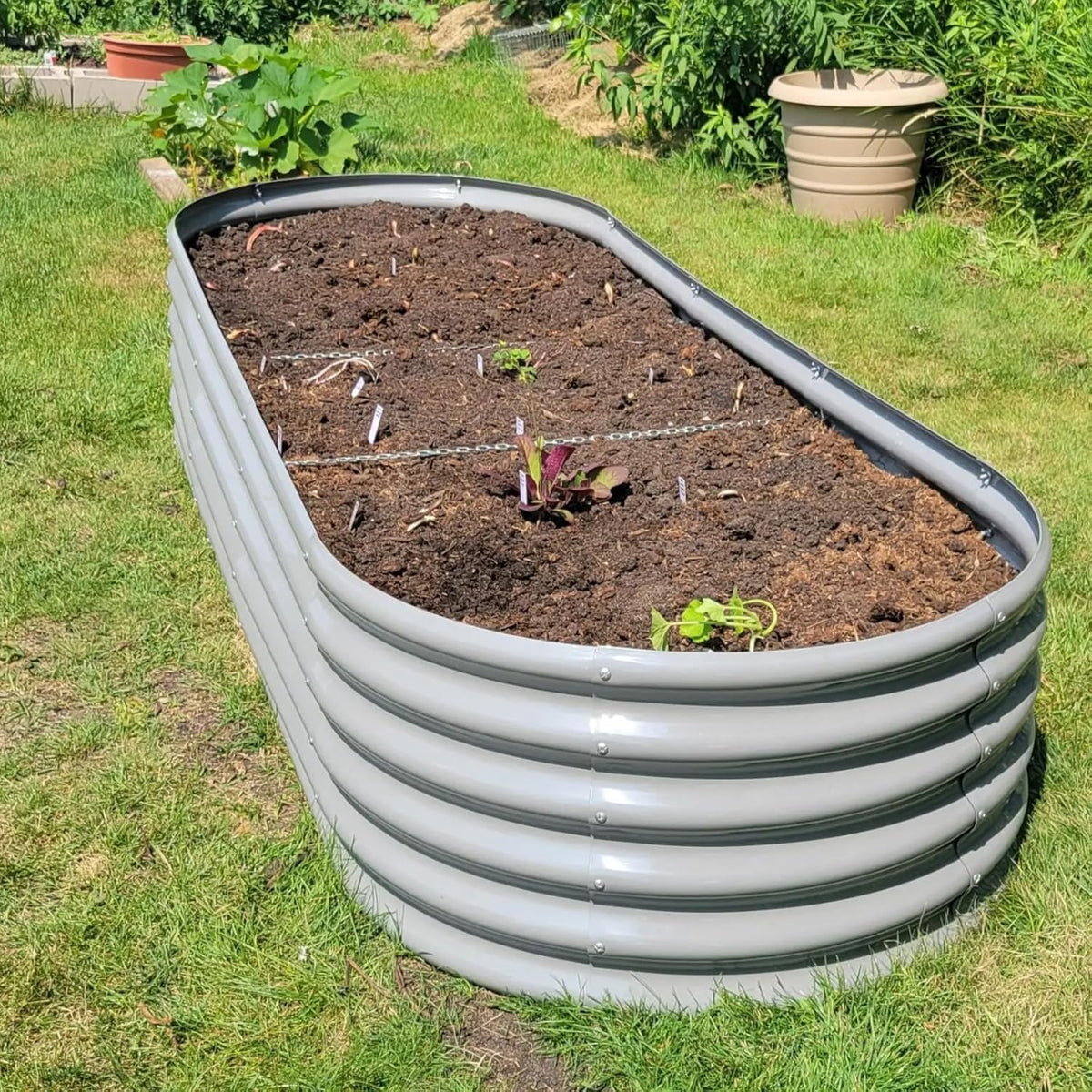 1 Pack 8x3x1.5FT Galvanized Raised Garden Bed Kit Oval Metal Ground Planter Box Outdoor Bottomless