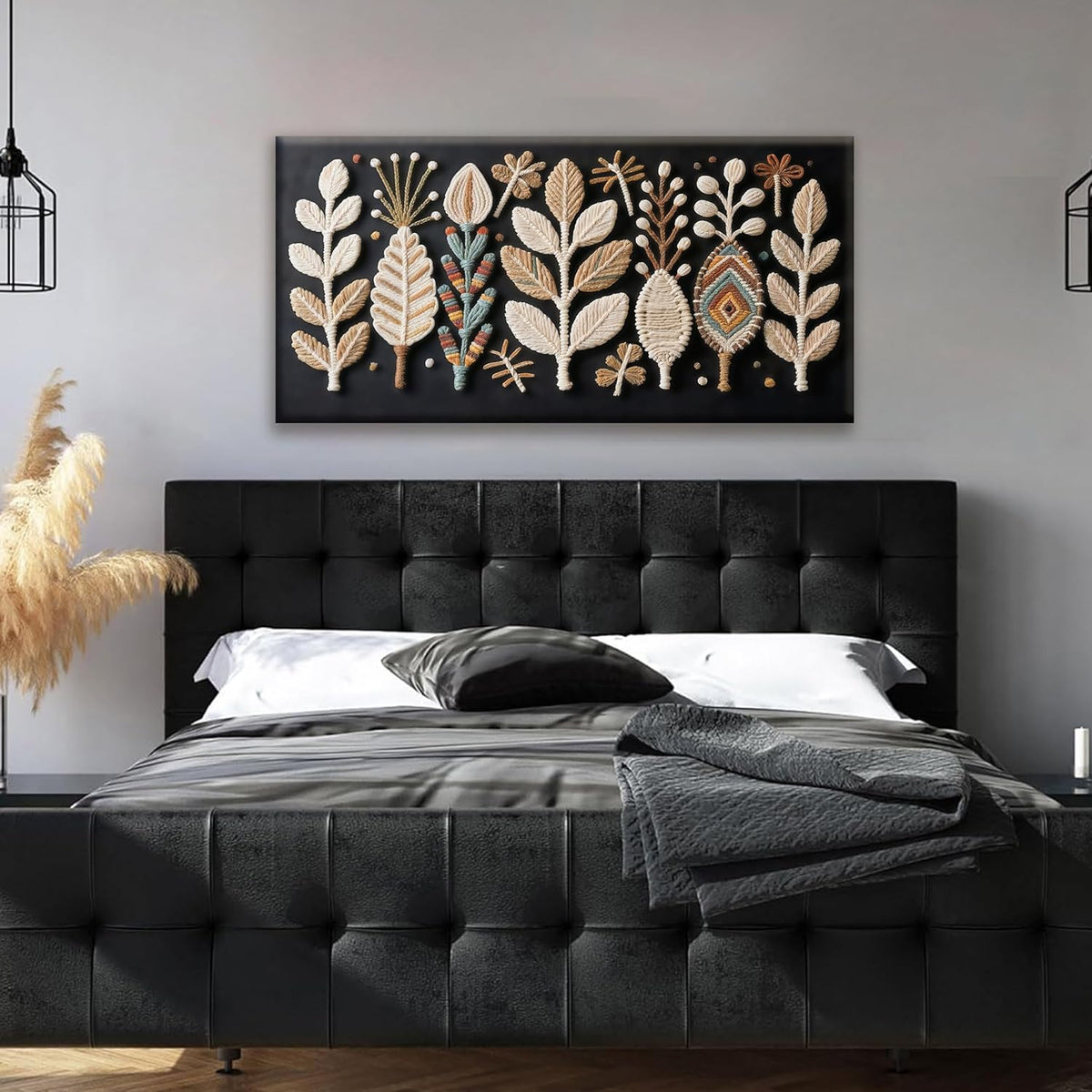 Tsomzxng Boho Black Wall Art Modern Wall Art Bohemian Feather Canvas Wall Art Decor For Apartment