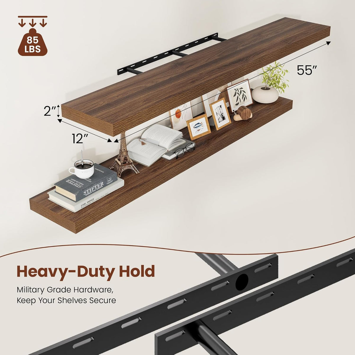 Wide Floating Shelves for Wall 12 Inch Deep, 55" X 12" X 2" Floating Shelf, 2 Inch Thick Shelf for