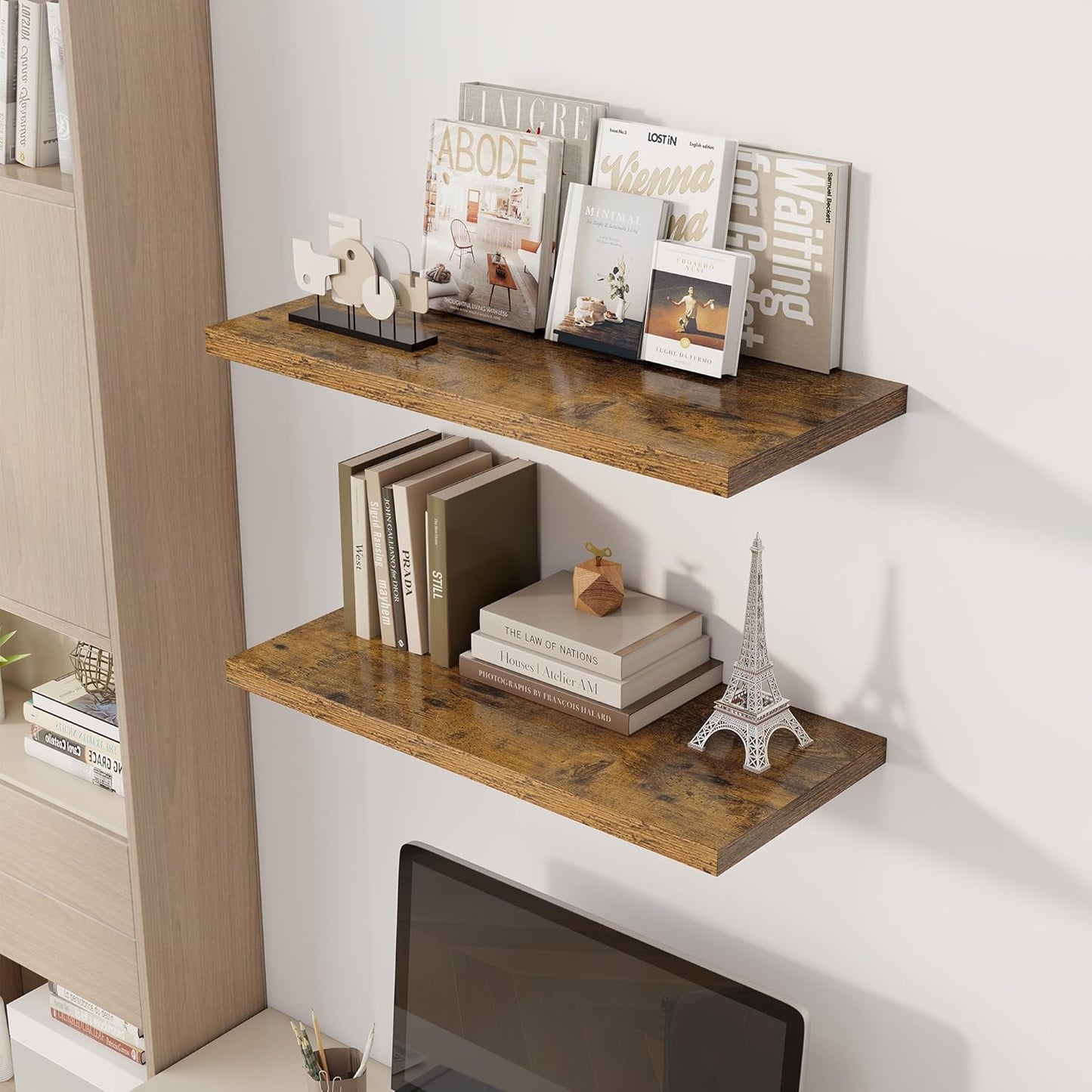 30" Floating Shelves for Wall, 12" Deep Slim Rustic Brown Floating Shelves, Wall-Mounted Shelves
