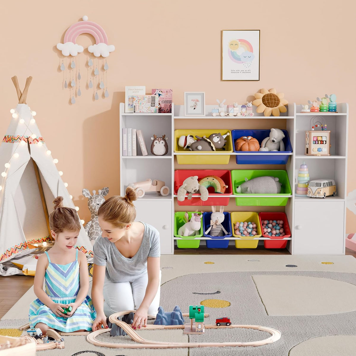 Xilingol Kids Toy Storage Organizer W/8 Removable Toy Bins, 4-Tier Toy Organizers W/6 Storage