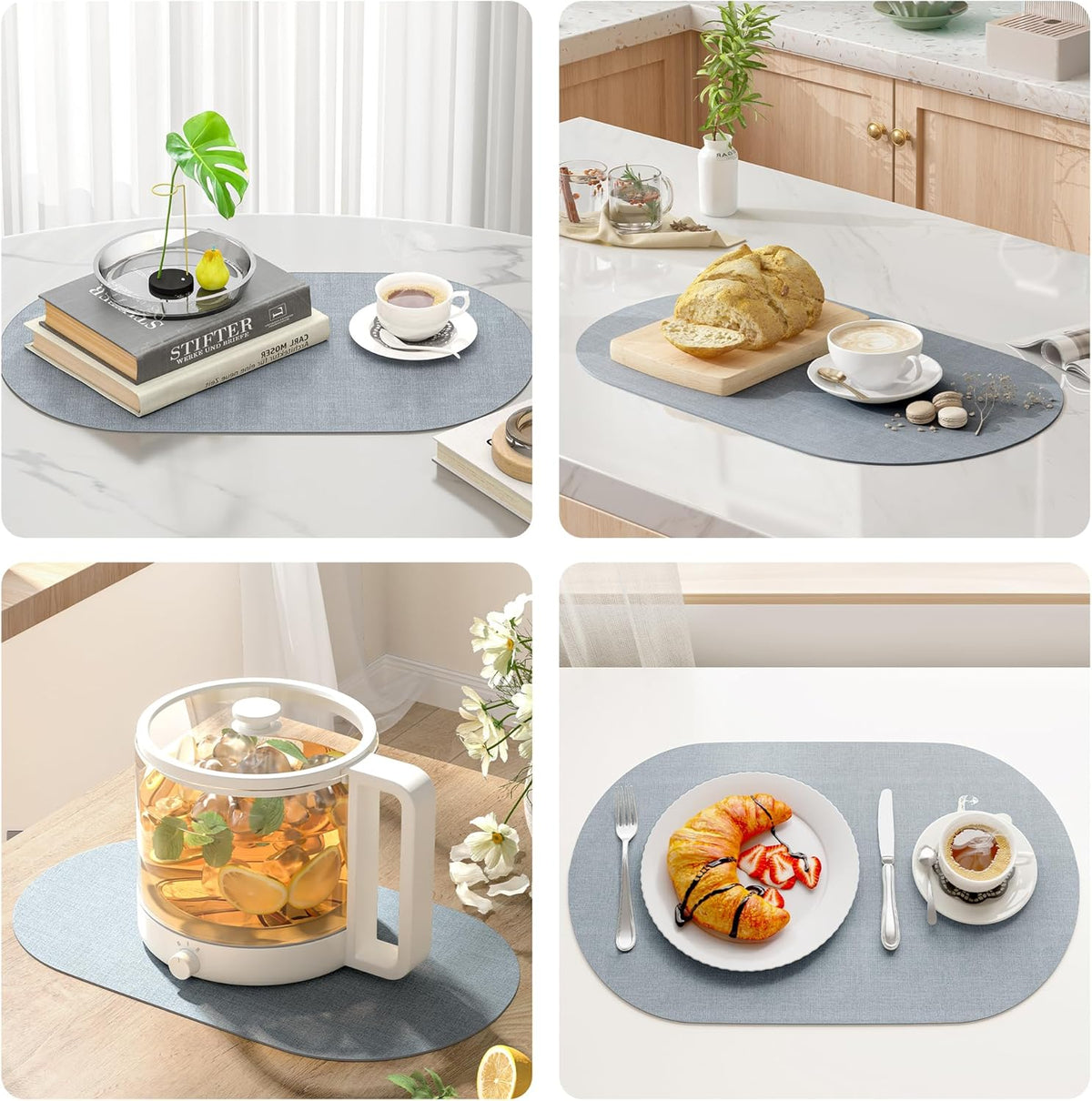 DOLOPL Large Placemats Set of 6, Oval Reversible Wipeable & Non-Slip Place Mats, Modern Faux