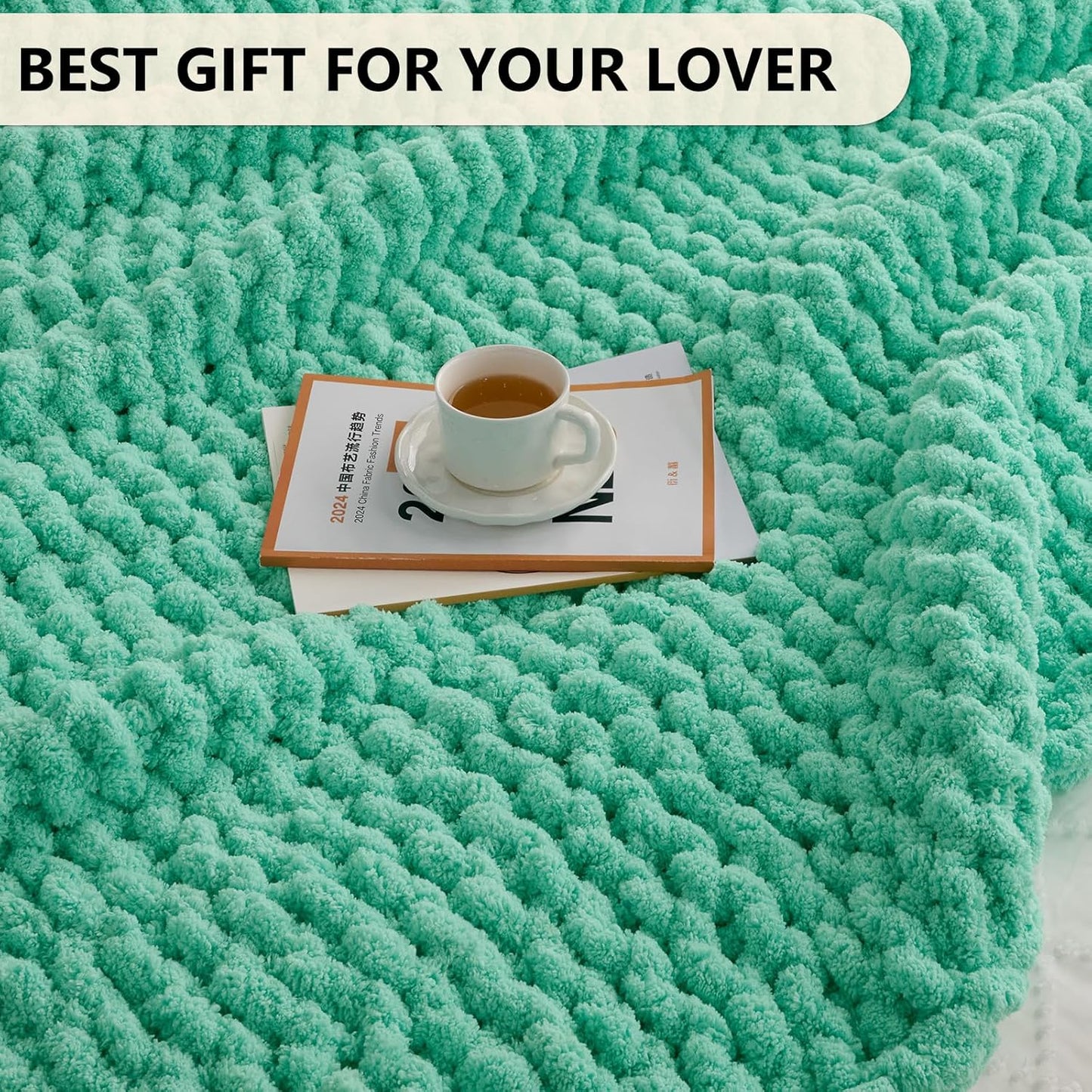 L'AGRATY Chunky Knit Blanket Throw: 60''x80'' Chenille Chunky Knitted Throw Blanket for Bed Couch