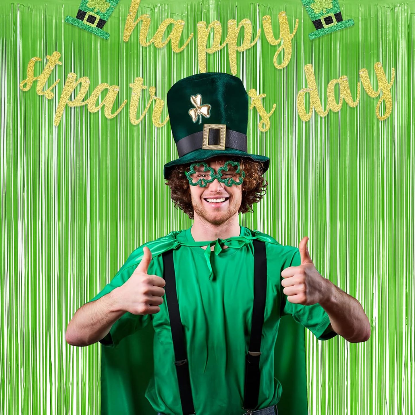 Lime Green Streamers Party Backdrop - GREATRIL Tinsel Curtain for St Patrick's Day/Frog/Wizard