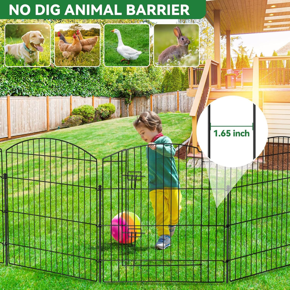 No Dig Decorative Garden Fence with Gate 32in (H) x 24ft (L), 9 Panels + 1 Gate +11 Stakes