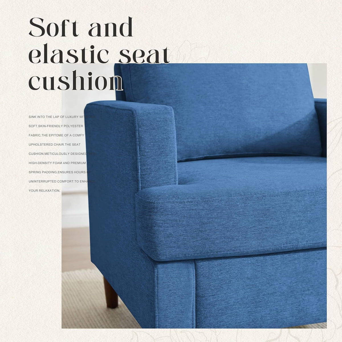 Mid-Century Accent Chair,Modern Linen Fabric Armchair for Living Room,Comfy Upholstered Reading