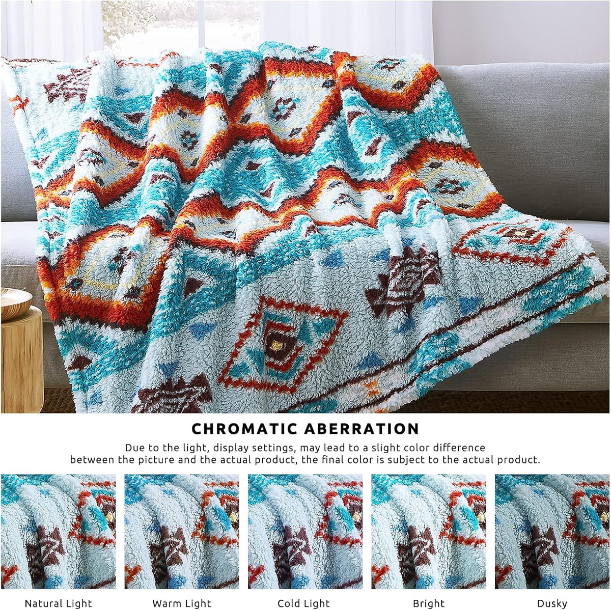 CASAAGUSTO Boho Sherpa Throw Blanket, Aztec Throw, Ultra Soft, Warm, Cozy, Plush, Thick Fleece