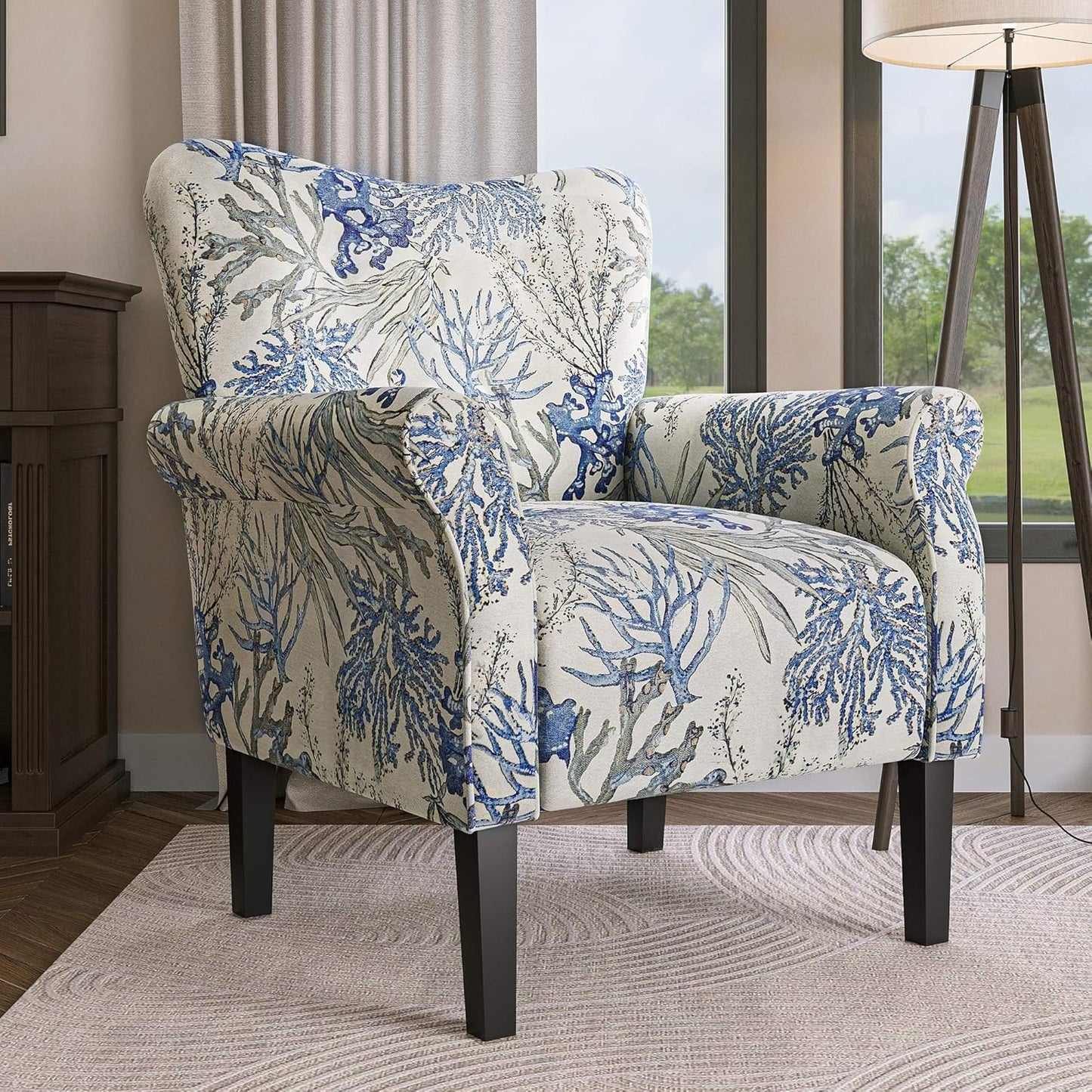 BELLEZE Modern Accent Chair for Living Room, High Back Linen Armchair with Wooden Legs, Upholstered