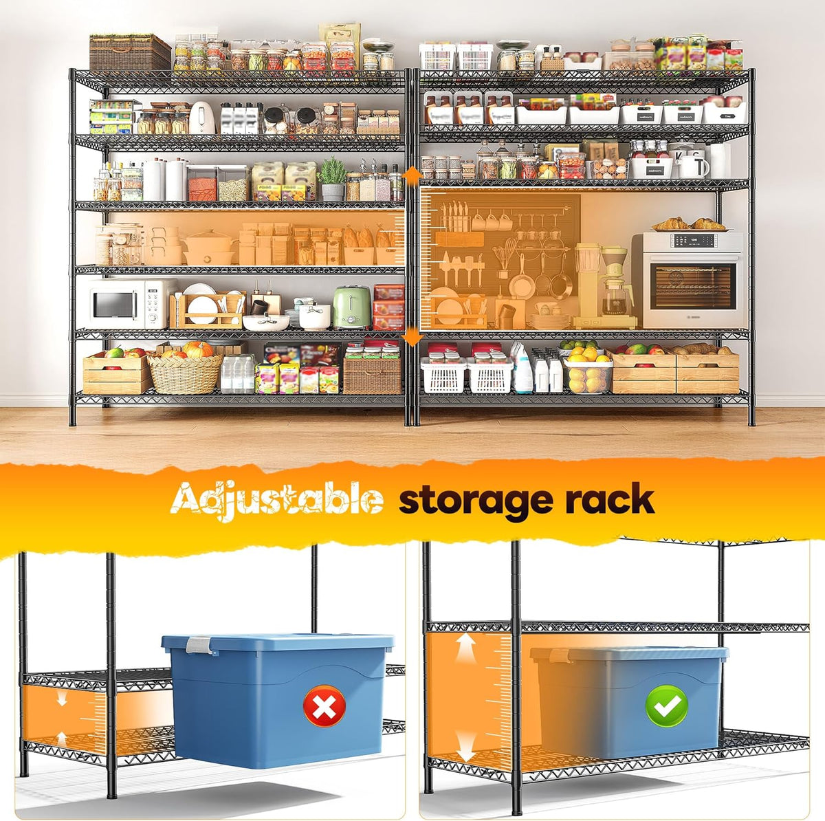 REIBII 83" H Storage Shelves 3840LBS Metal Shelving Unit 6 Tier Wire Shelving Commercial Adjustable