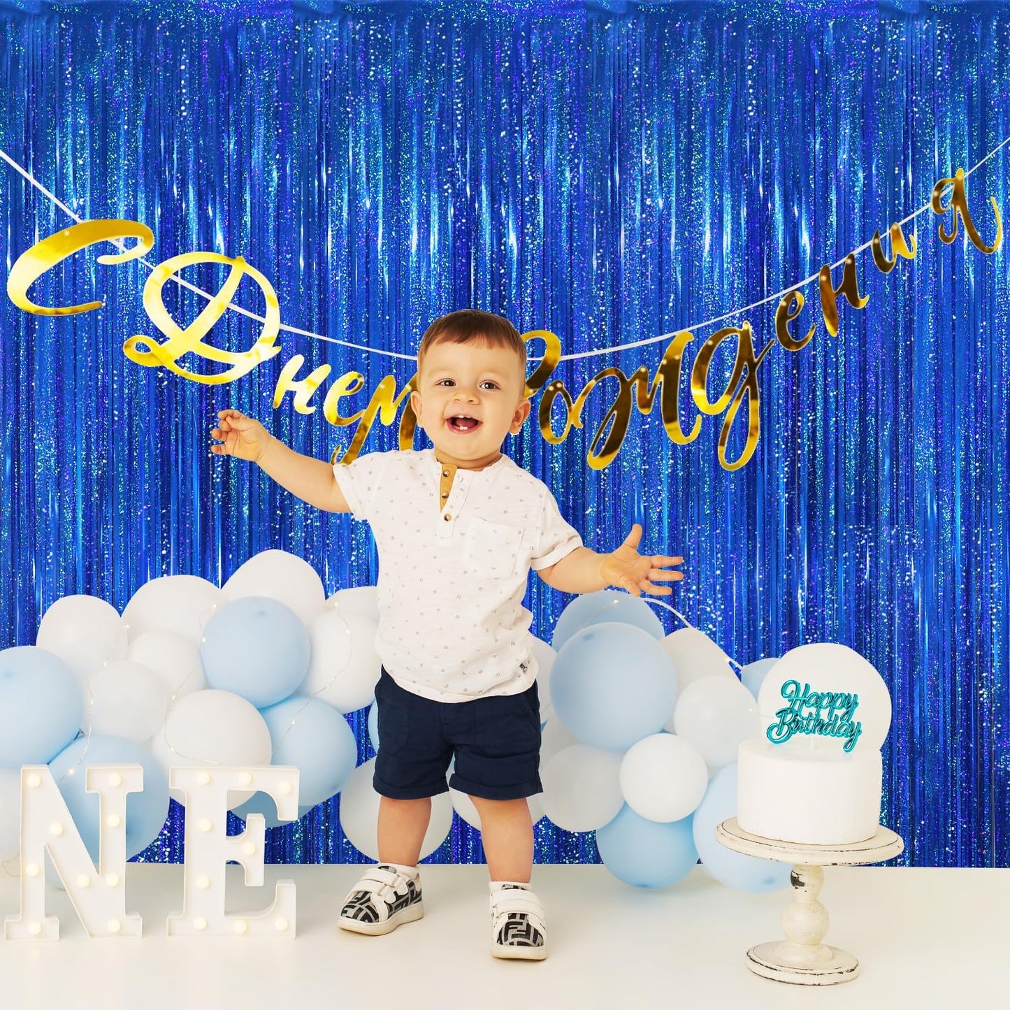 GOER 6.4 ft x 8.2 ft Metallic Tinsel Foil Fringe Curtains Party Photo Backdrop Party Streamers for