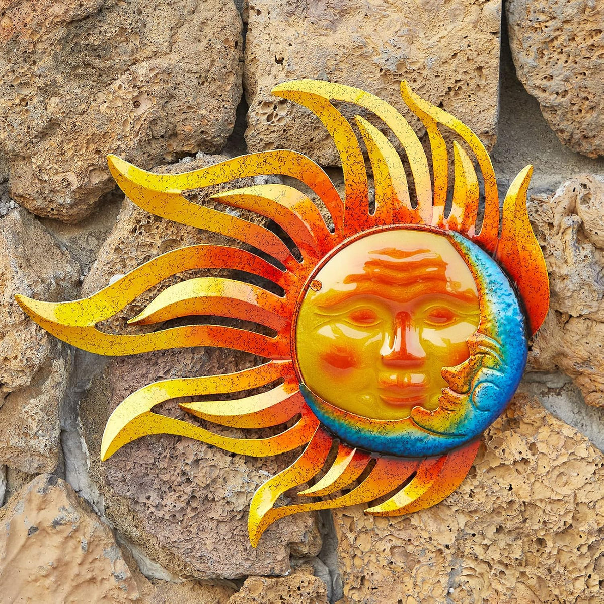 Metal Sun Wall Decor Outdoor Garden Fence Art Sun Moon Wall Art Hanging Lndoor Living Room Yard