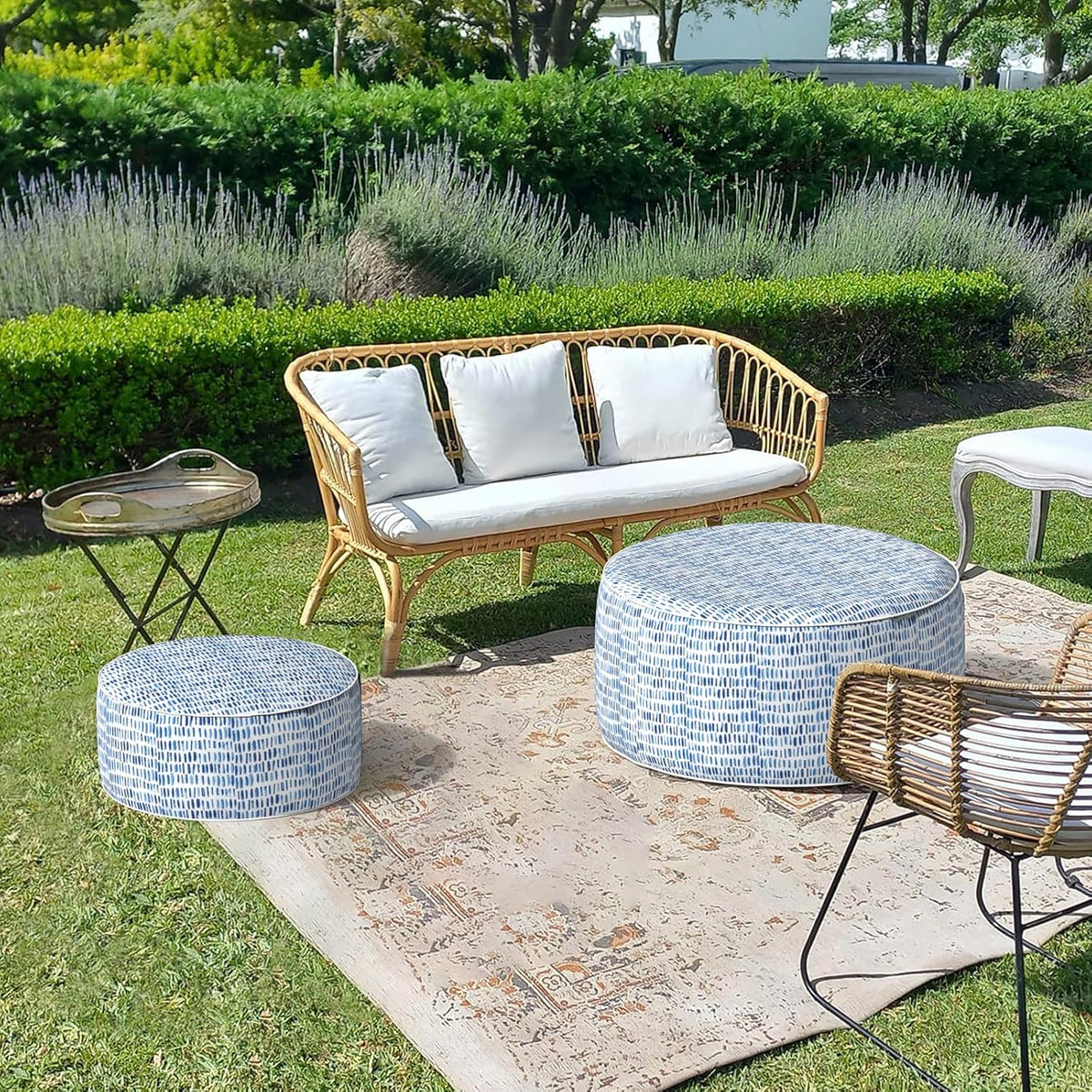 LVTXIII Outdoor Inflatable Ottoman Stool, Patio Water Repellent Footrest Stool with Handle