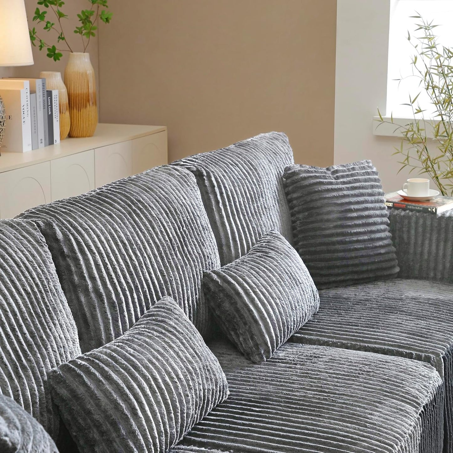 HYJT-H&K Modular Sectional Sofa Cloud Sectional Couch, 107" Comfy Fluffy L Shaped Dark Grey Couches