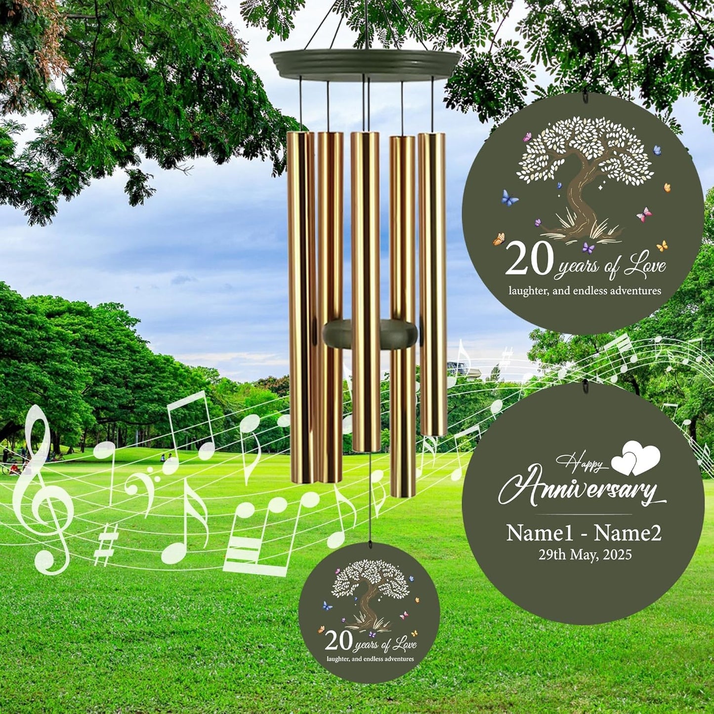 ASTARIN 20th Wind Chimes for Couple, Personalized Wind Chimes for Anniversary, Couple Gifts for