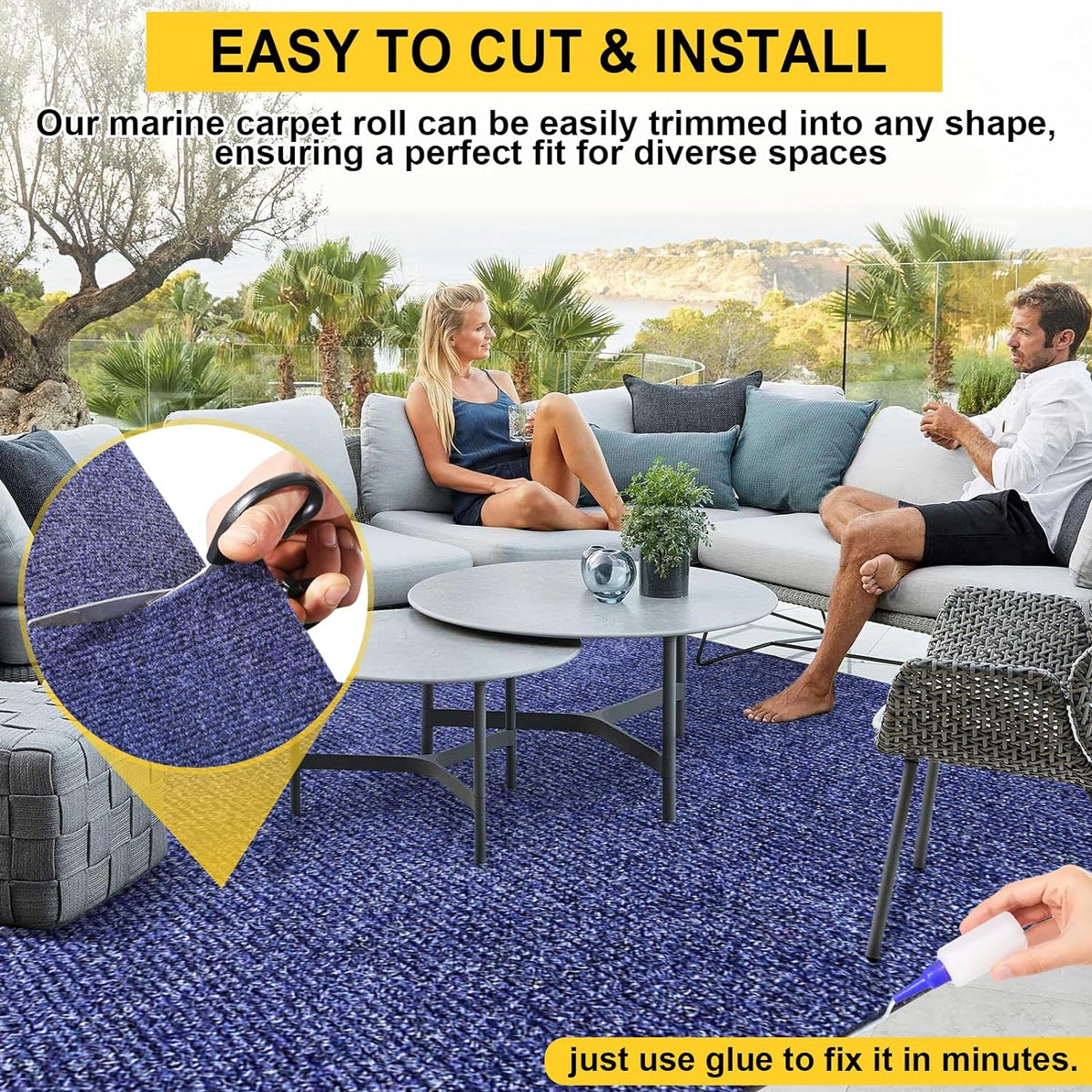 Marine Carpet,6 FT x 10 FT Deep Blue Indoor Outdoor Carpet 0.2" Thick Boat Carpet with Water-Proof