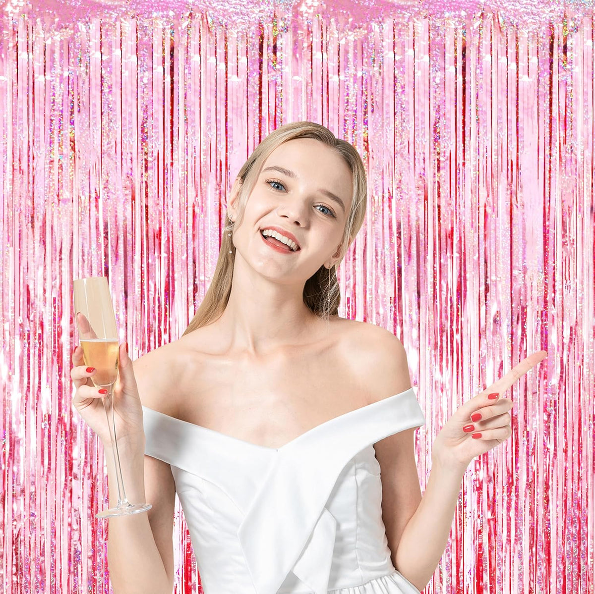3 Pack 3.3x8.2 Feet Laser Pink Foil Fringe Backdrop Curtains, Tinsel Streamers Birthday Party