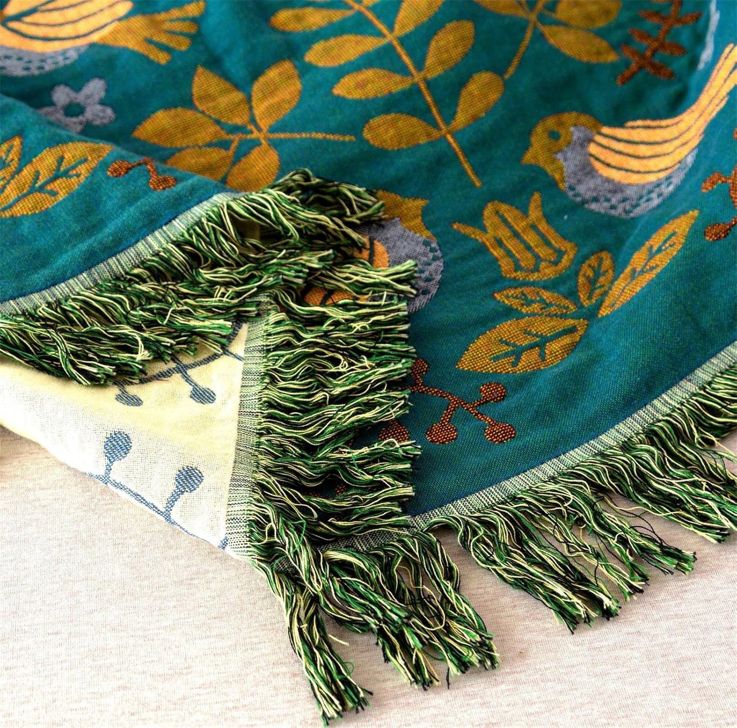 MSGKV Boho Throw Blanket 100% Cotton Blankets for Bed Couch 60''x80'', Soft Summer Blanket Travel