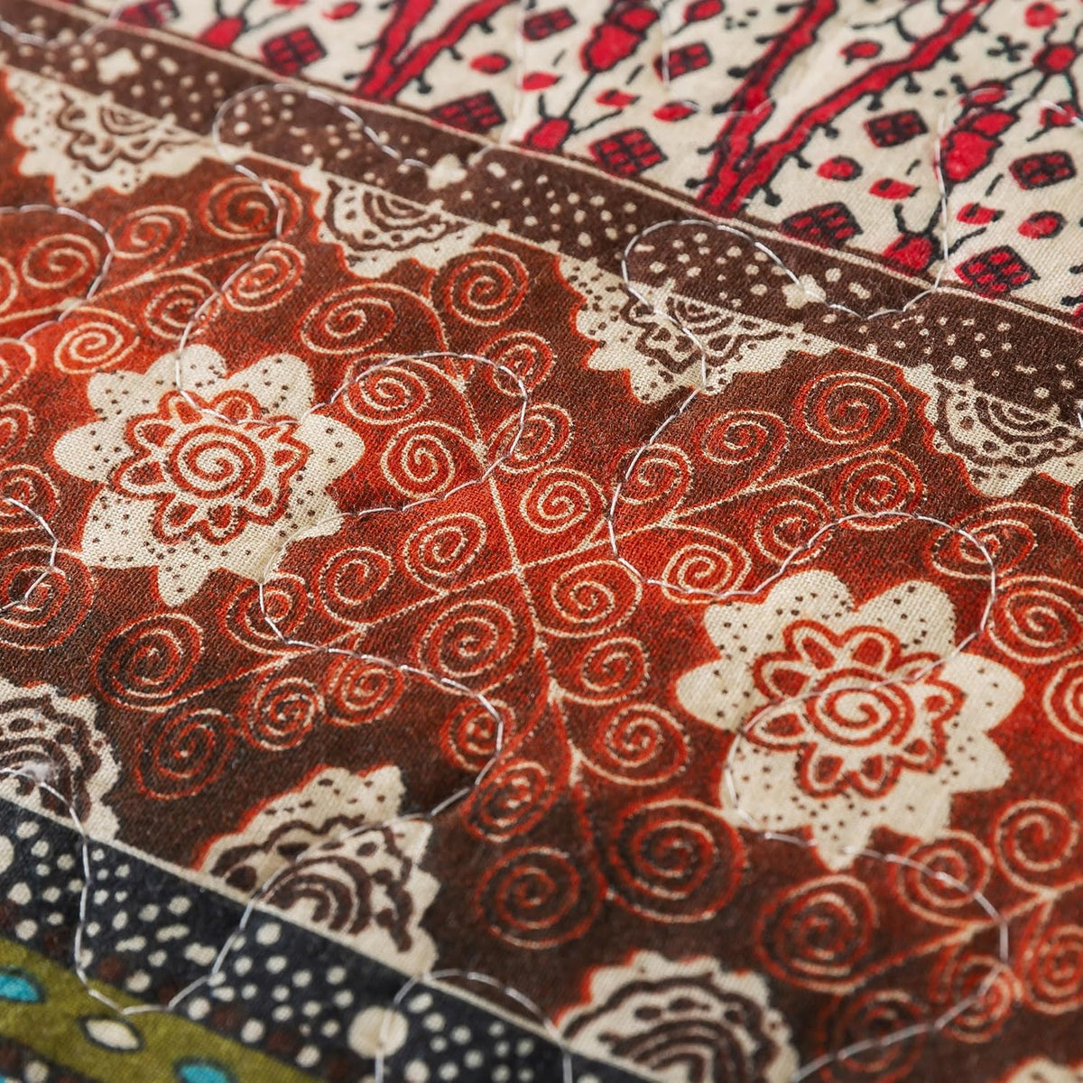 NEWLAKE Cotton Bedspread Quilt Sets - Reversible Patchwork Coverlet Set, Red Striped Jacquard