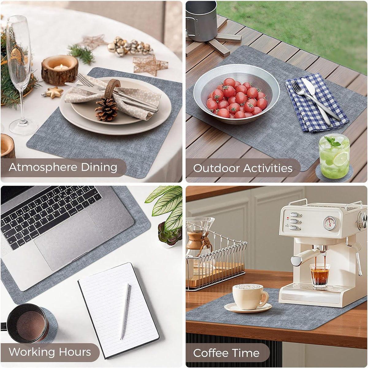 Vinyl Placemats Set of 6, Faux Leather Waterproof and Heat Resistant Place Mats, Washable Anti-Slip