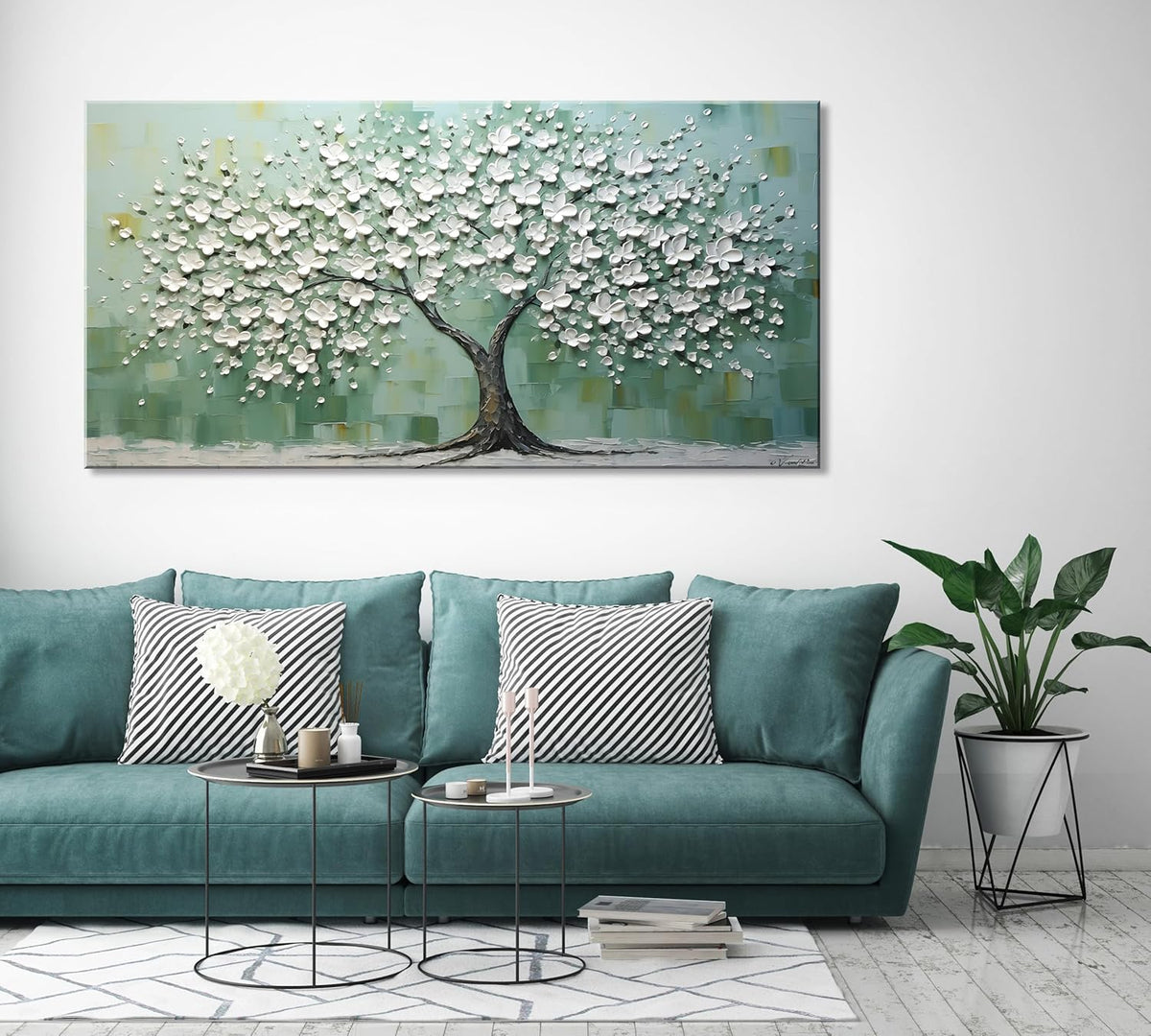 LASMOND Turquoise Tree of Life Wall Art for Living Room Canvas Prints Artwork Modern Abstract
