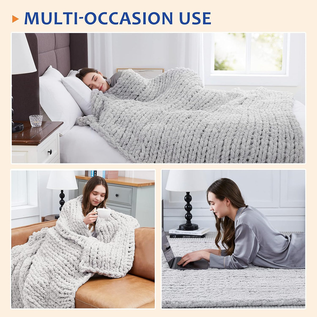 L'AGRATY Chunky Knit Blanket Throw - Soft Chunky Throw Blanket 50''x60'': 100% Hand Kintted Chenile