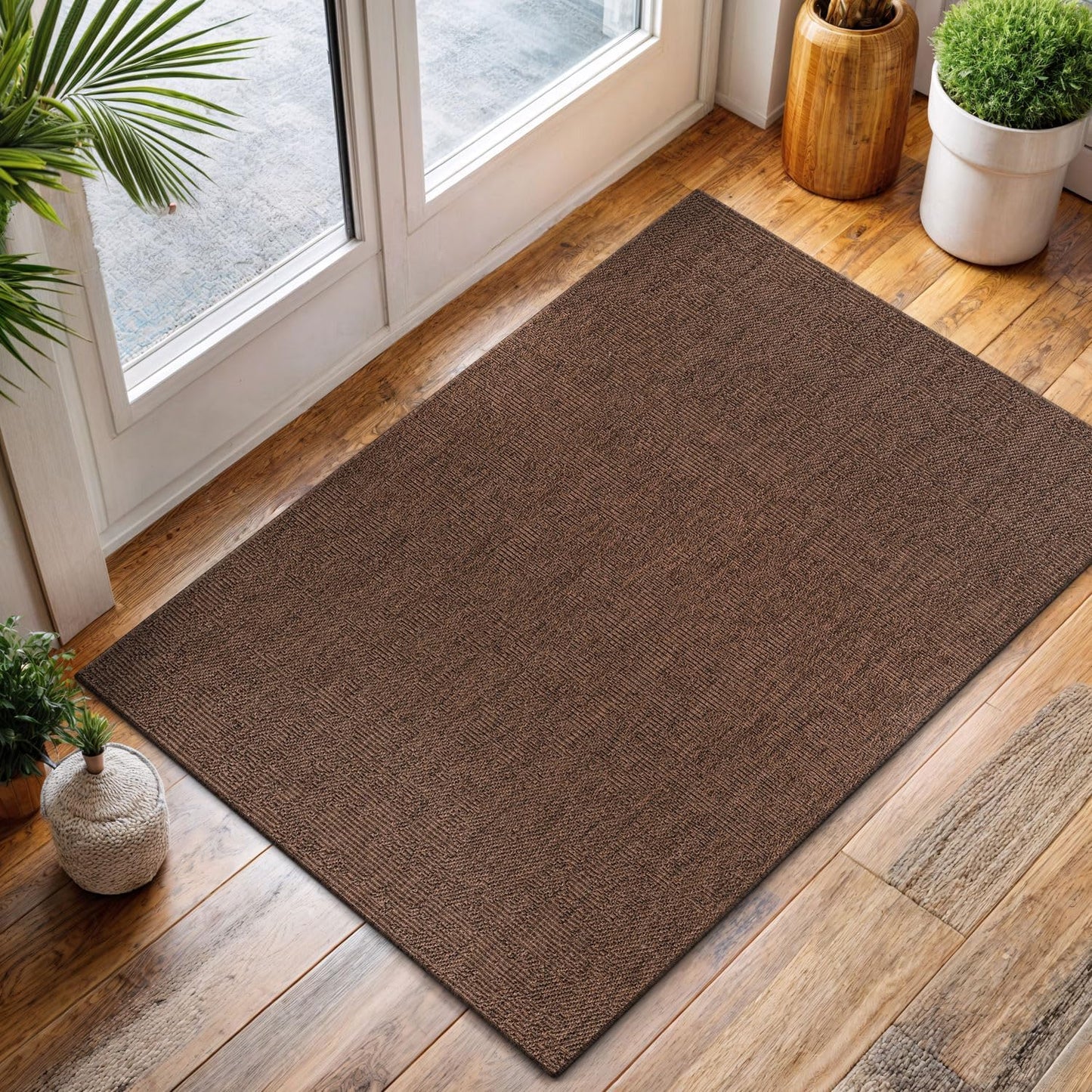 CAMILSON Easy Jute Rug 2x3, Indoor Outdoor Brown Color Fiber Area Rugs for Living Room and Kitchen