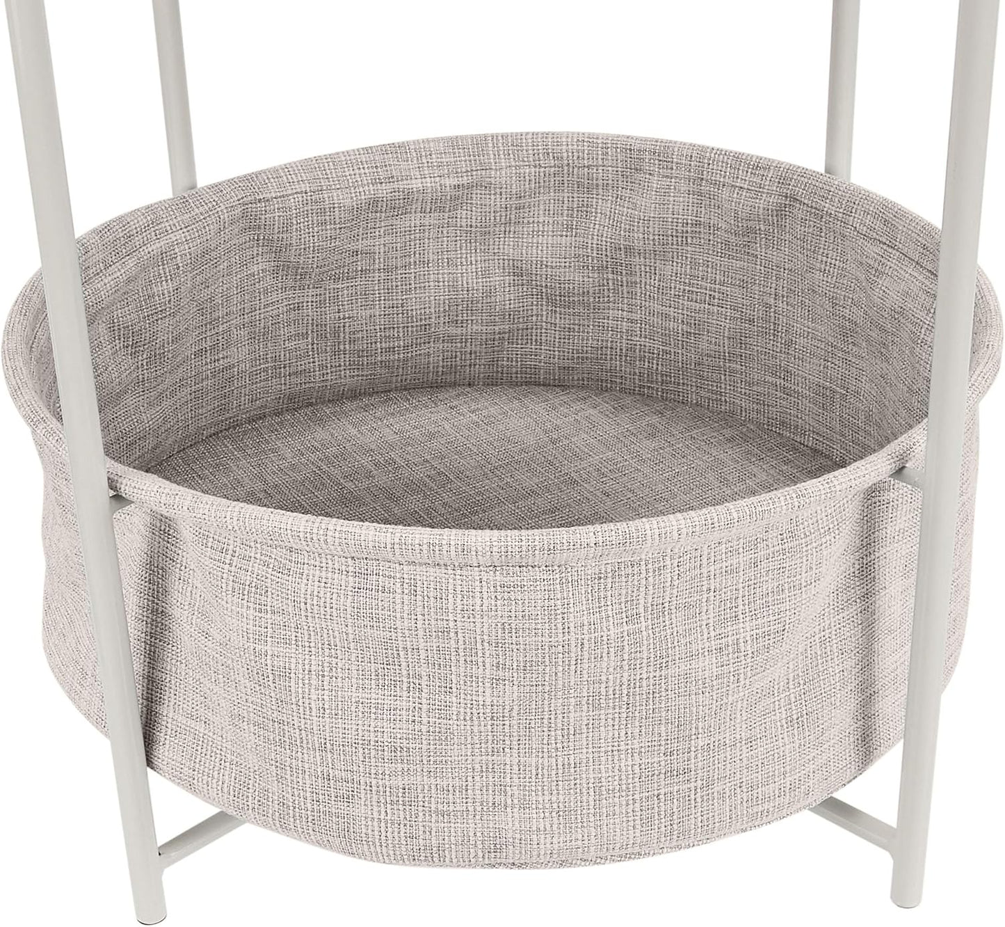 Amazon Basics Round Storage End Table, Side Table with Cloth Basket, White/Heather Gray, 17.7"L x