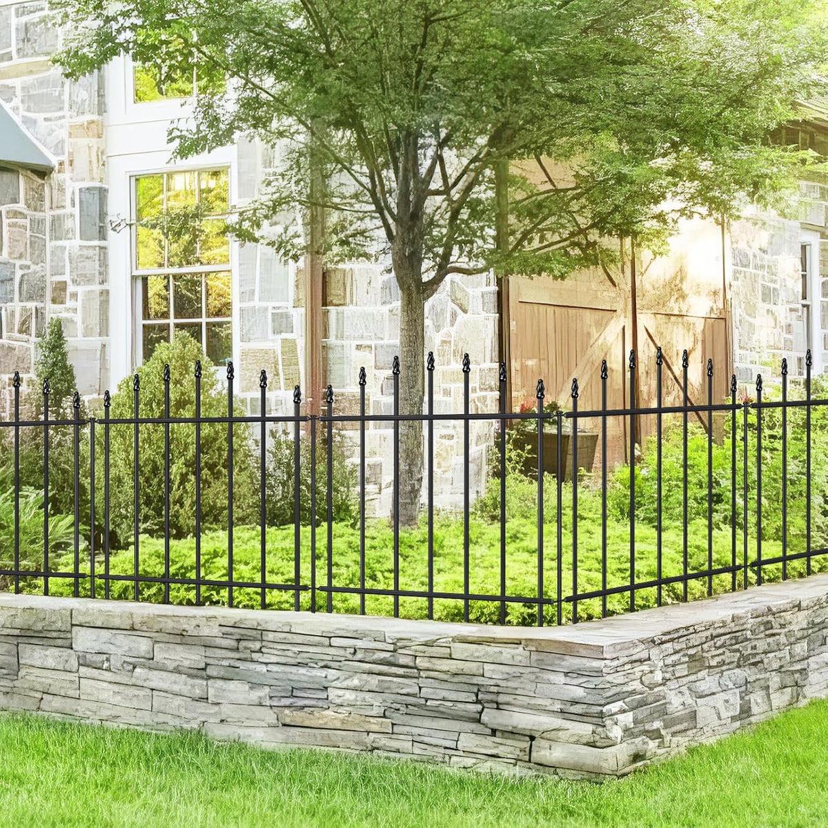 Metal Garden Fence 26 in H x 12 ft L, 6 Panels + 7 Stakes Border Dog Fence Panels Animal Barrier
