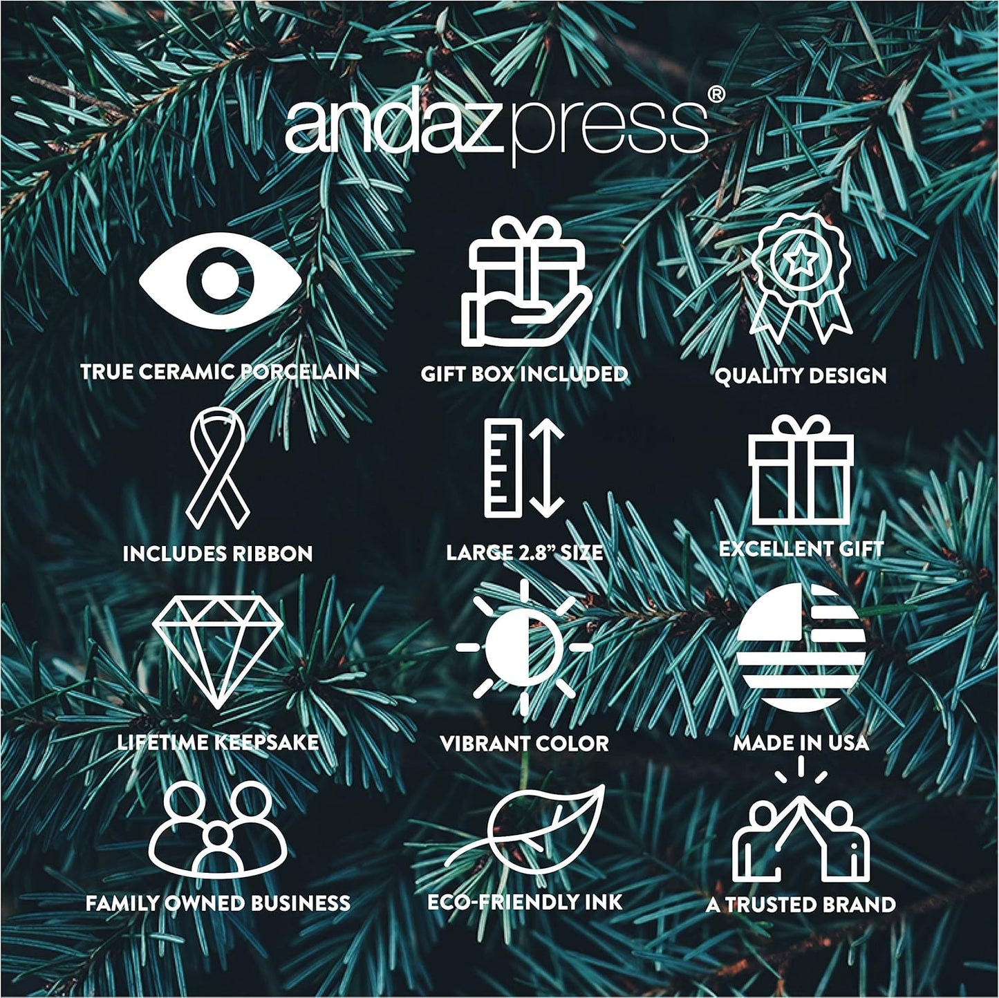 Andaz Press Round Ceramic Porcelain Christmas Tree Ornament Keepsake Gift, Shanghai, Colorful
