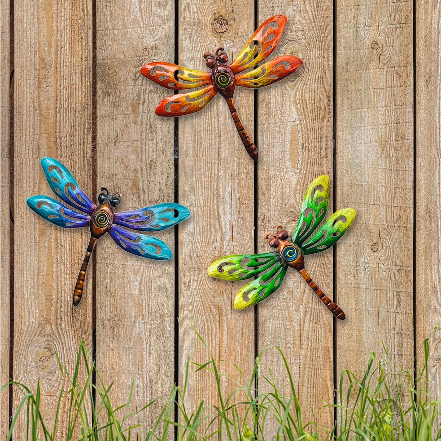 wotieuns Metal Dragonfly Wall Decoration, Garden Fence Outdoor Wall Art, Outdoor Wall Decoration