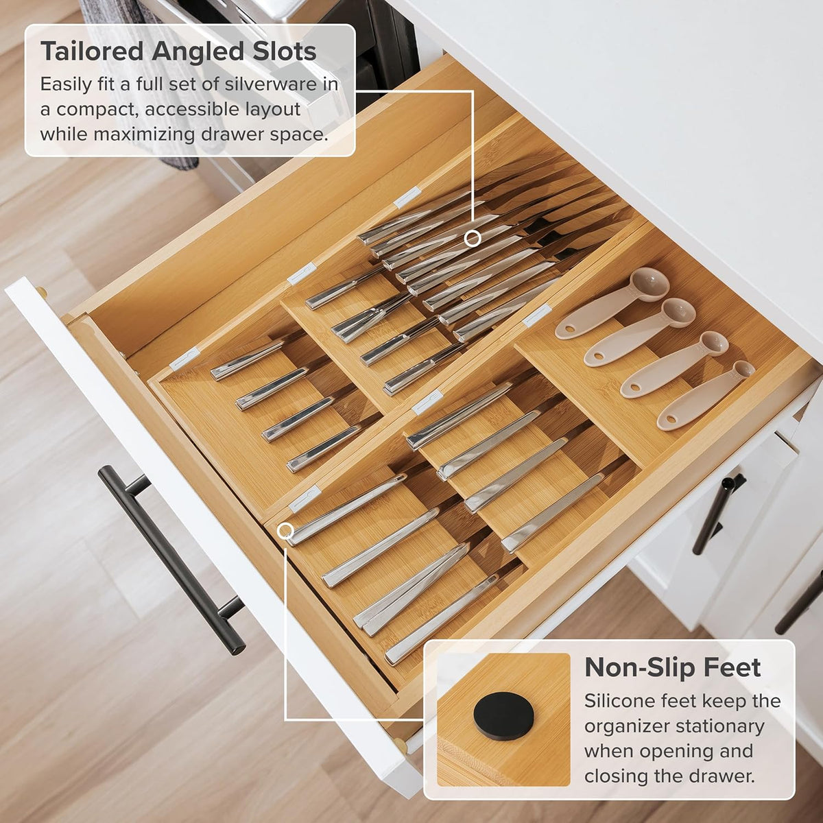 Premium Cutlery, Flatware, and Silverware Drawer Organizer – Slanted 3-Compartment Design with