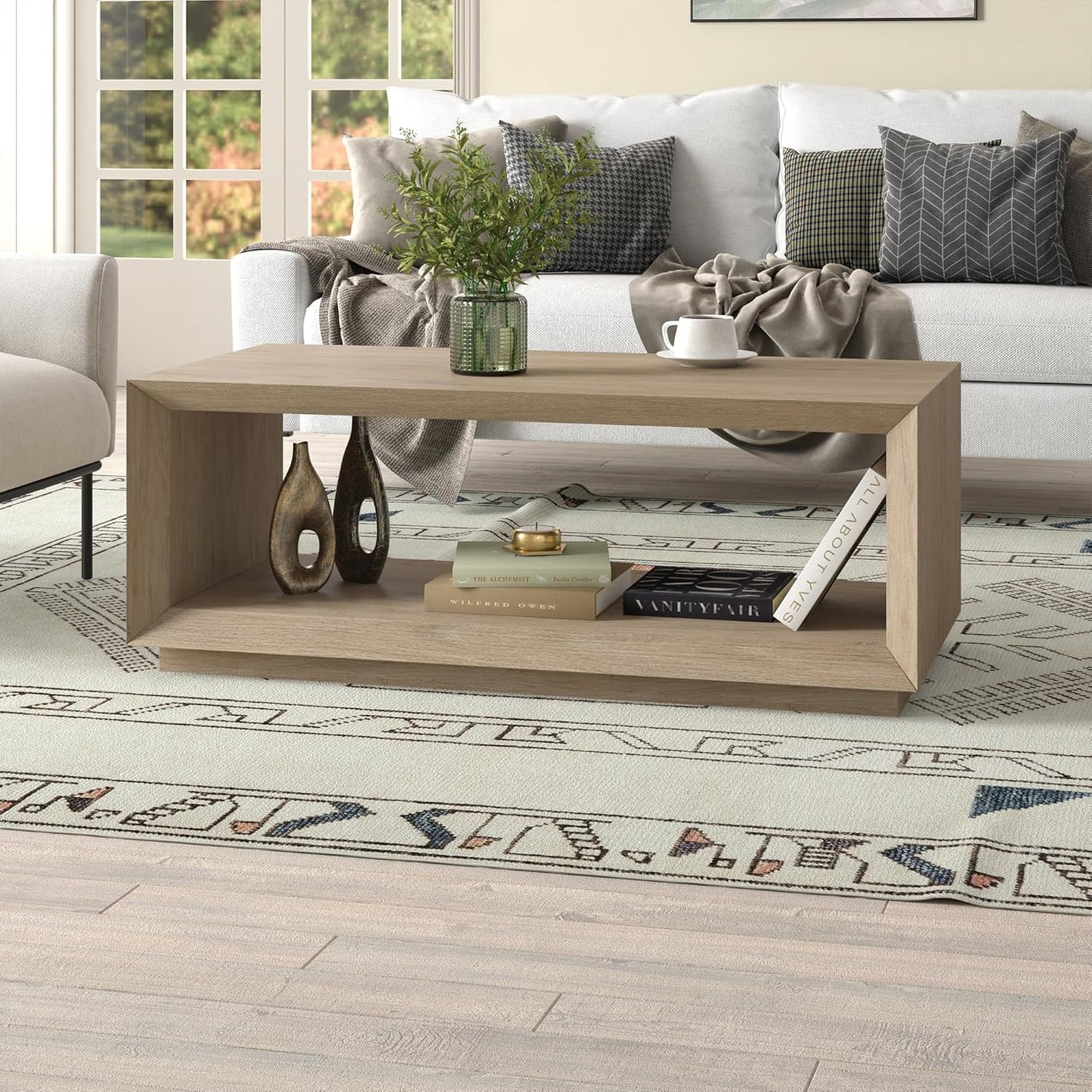 Henn&Hart 48" Rectangular Coffee Table with Open Storage Shelf for Living Room, Family Room, or