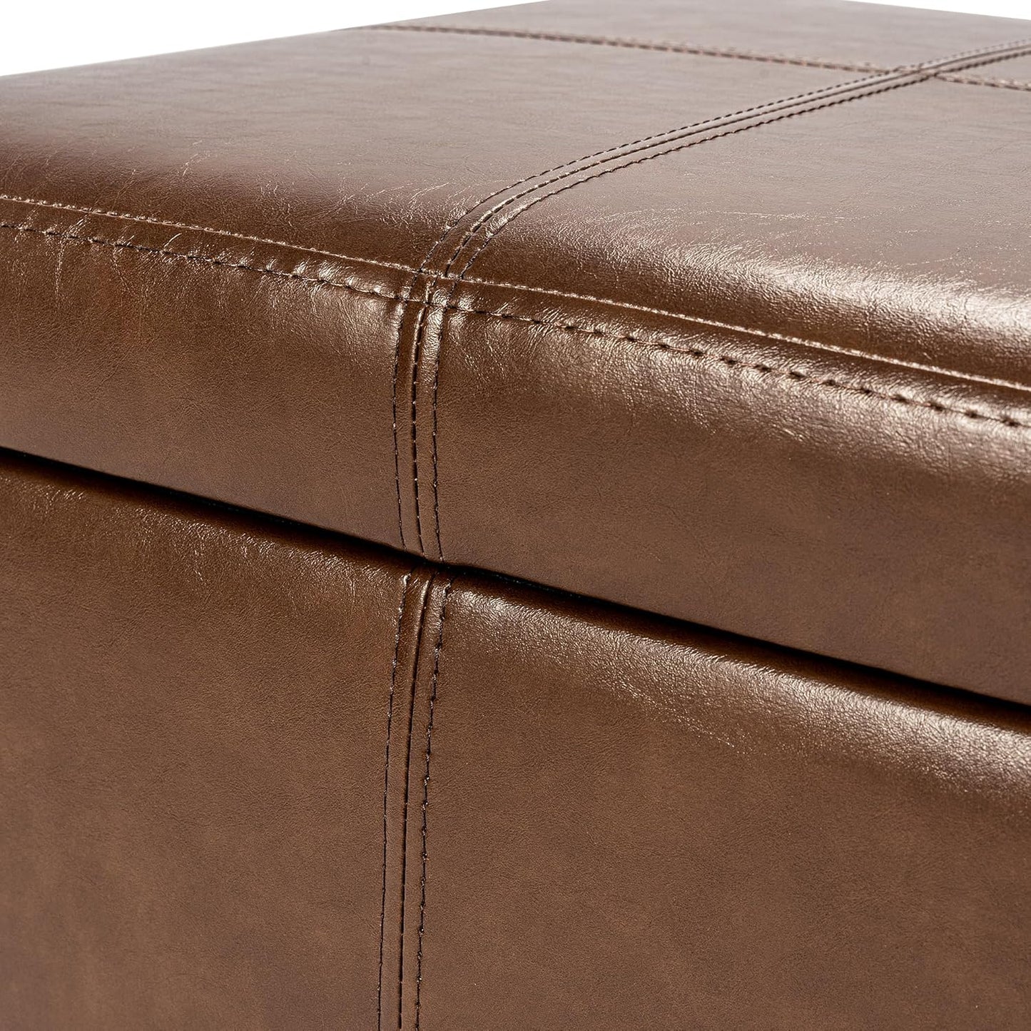 Adeco Storage Ottoman Foot Rest Stool, Leather Ottoman Footstool with Hinged Lid, 17" Small Foot