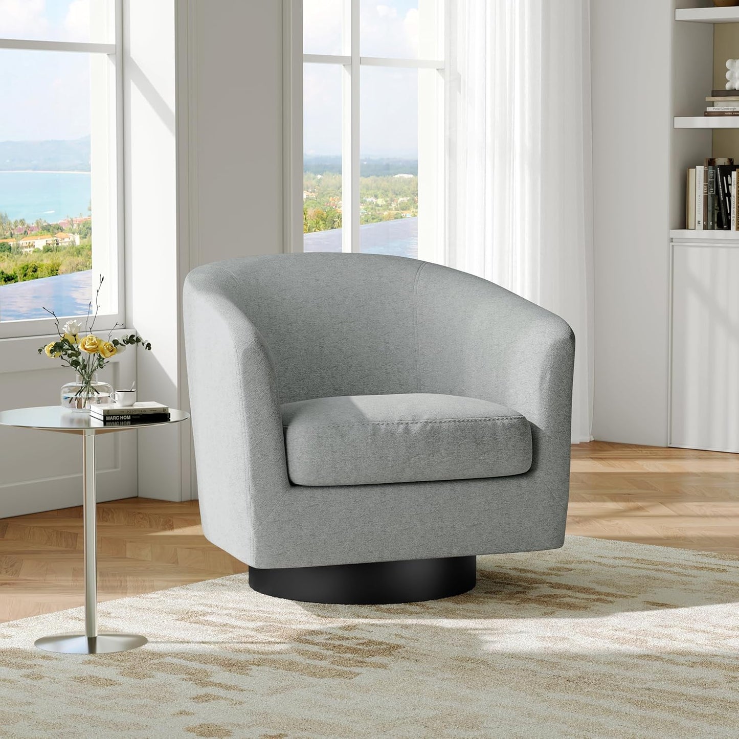 Swivel Barrel Accent Chair, Modern Round Chenille Fabric Arm Chair for Living Room, Bedroom, Comfy
