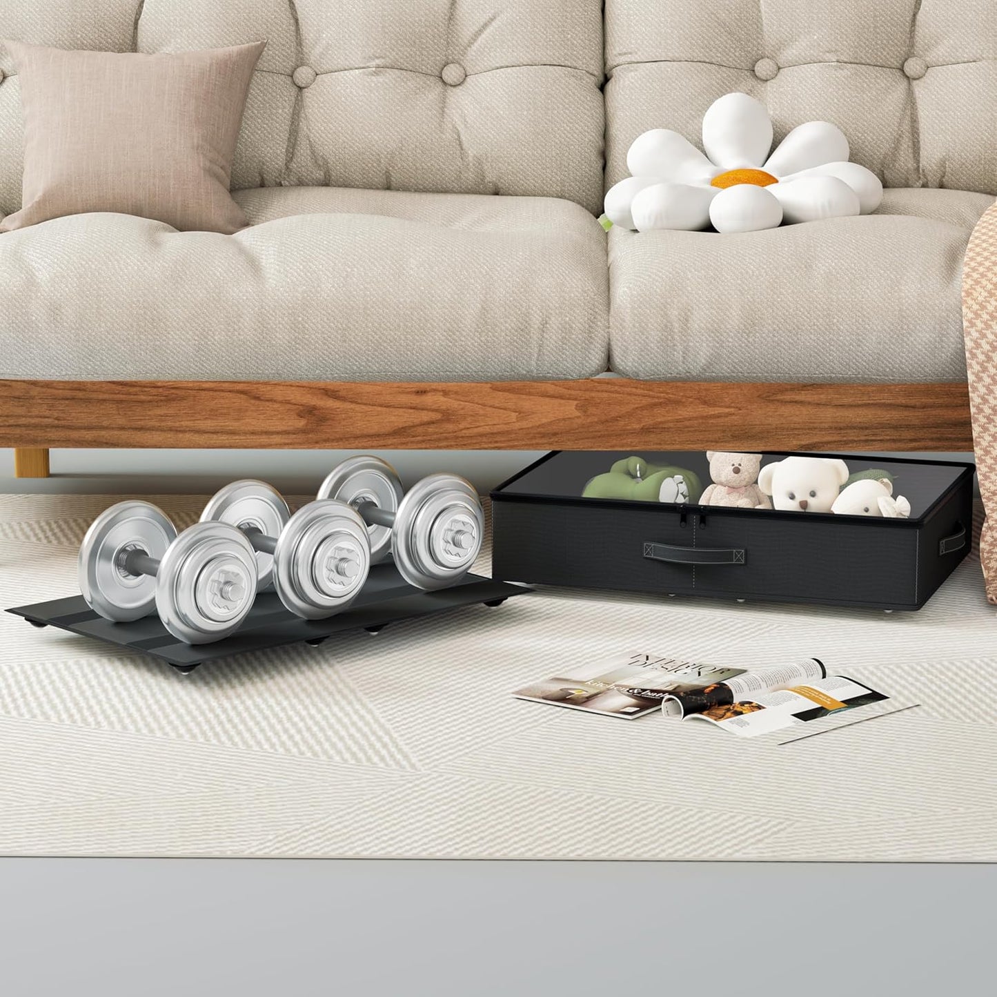 Underbed Storage With Wheels, No Assembly Required - 5.5 Inch Height Black Underbed Bins, Low