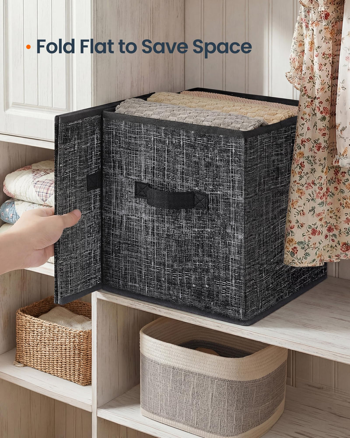 SONGMICS HOME Foldable Storage Cubes Set of 8, Fabric Shelf Organizer Bins with Handles, Closet