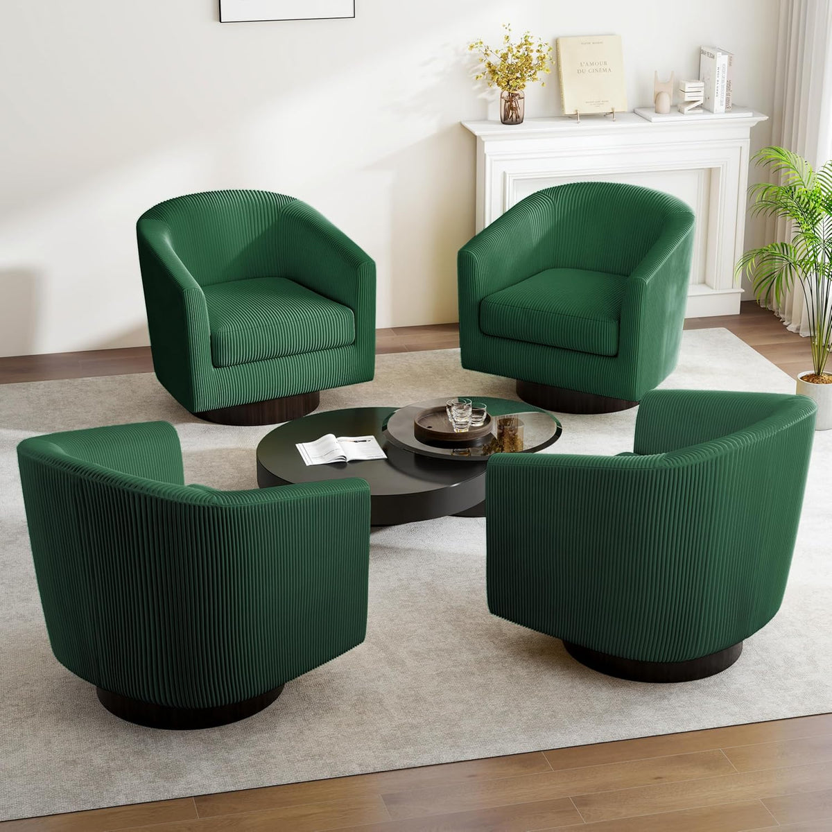 Swivel Barrel Accent Chair, Modern Round Corduroy Fabric Arm Chair for Living Room, Bedroom, Comfy