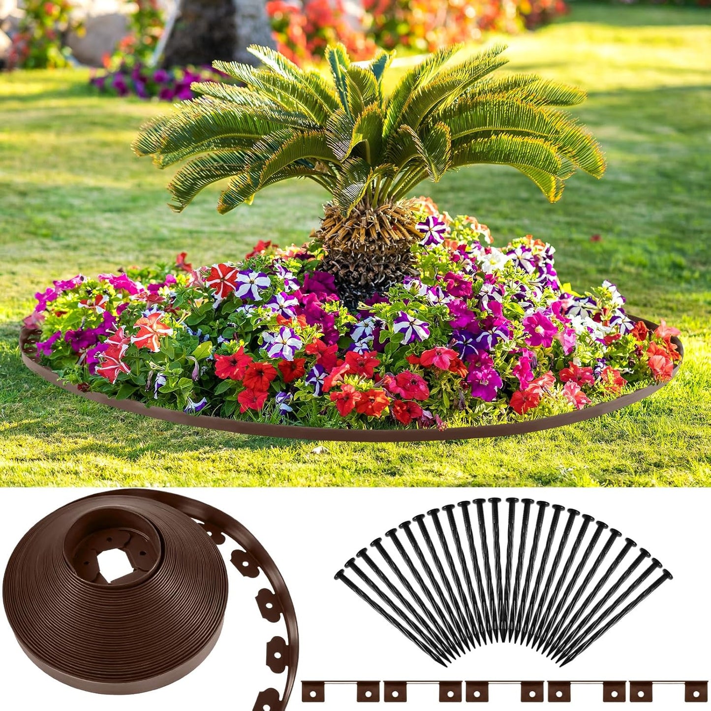 Sasylvia 2'' x 200' Landscape Edging Kit Edging Border Coil Include Anchoring Spikes 10 Connectors
