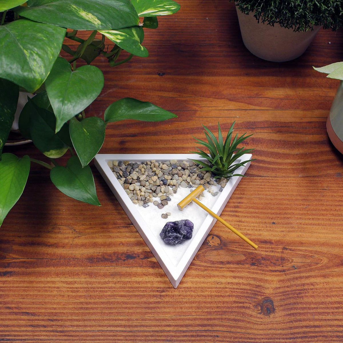 Nature's Mark Mini Zen Garden Kit for Desk with White Sand, Rake, White Base, Salt Rock and Air