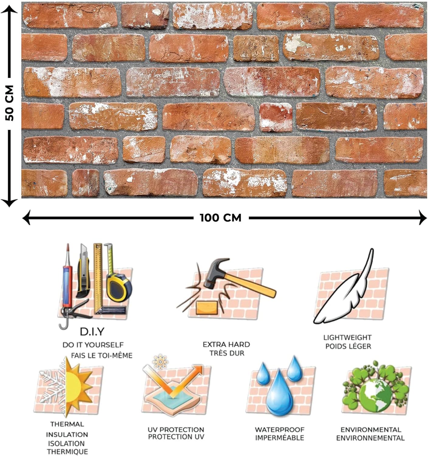 Dundee Deco 3D Wall Panels Faux Brick - Cladding, Red Orange Stone Look Wall Paneling, Styrofoam